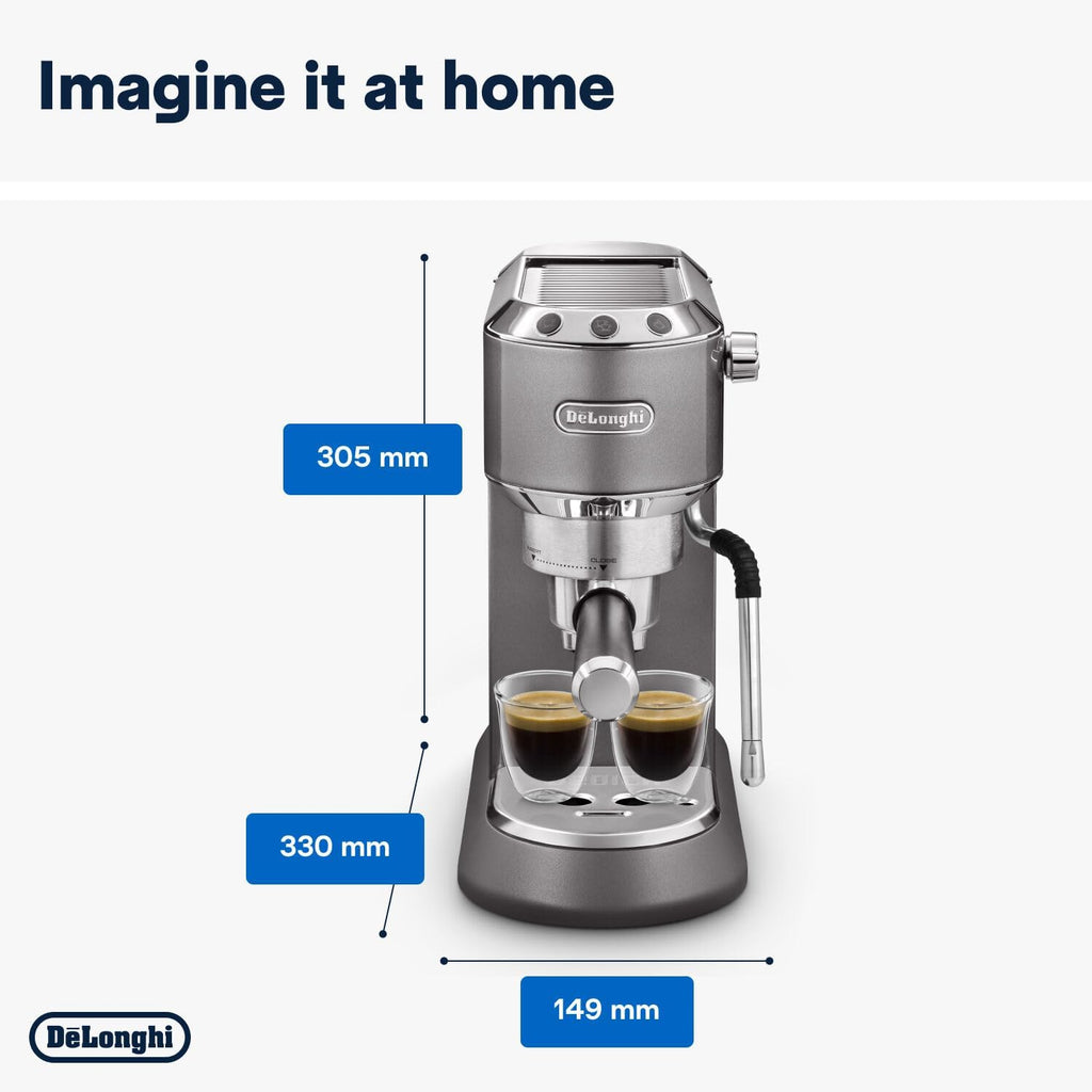 De'Longhi Dedica Style EC 685.M Cafetera Espresso de Brazo con Vaporizador, 15 cm, Plata
