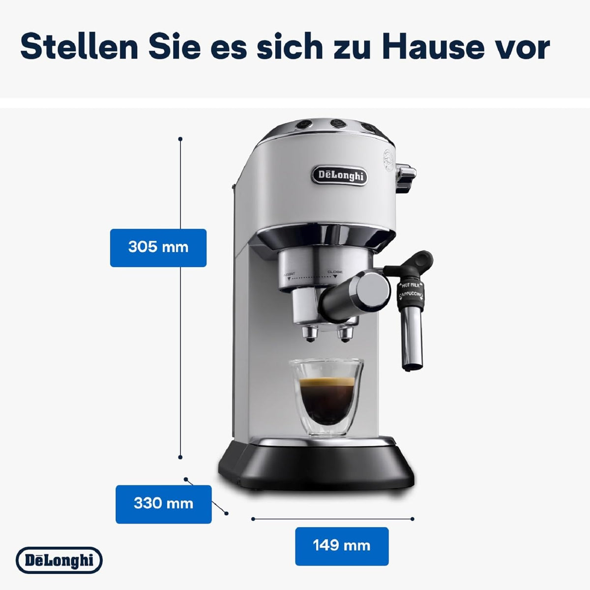 De'Longhi Dedica Style EC 685.M Cafetera Espresso de Brazo con Vaporizador, 15 cm, Plata