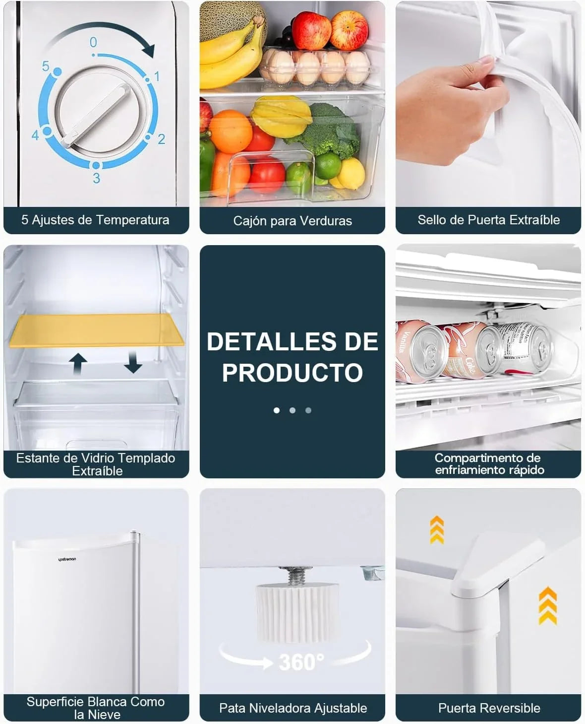 Upstreman BR321 Frigorífico Pequeño con Congelador 91 L, Silencioso, Blanco