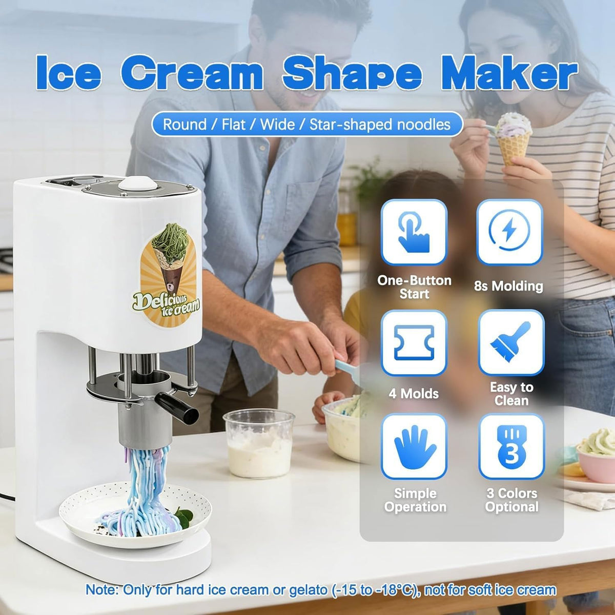 Máquina Comercial de Helado en Forma de Espaguetis 28-30 L/h con 4 Moldes, Roja
