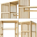 [en.casa] Armario de Bambú con 2 Puertas Correderas, 12 Estantes y Barra 185 x 140 x 45 cm Natural