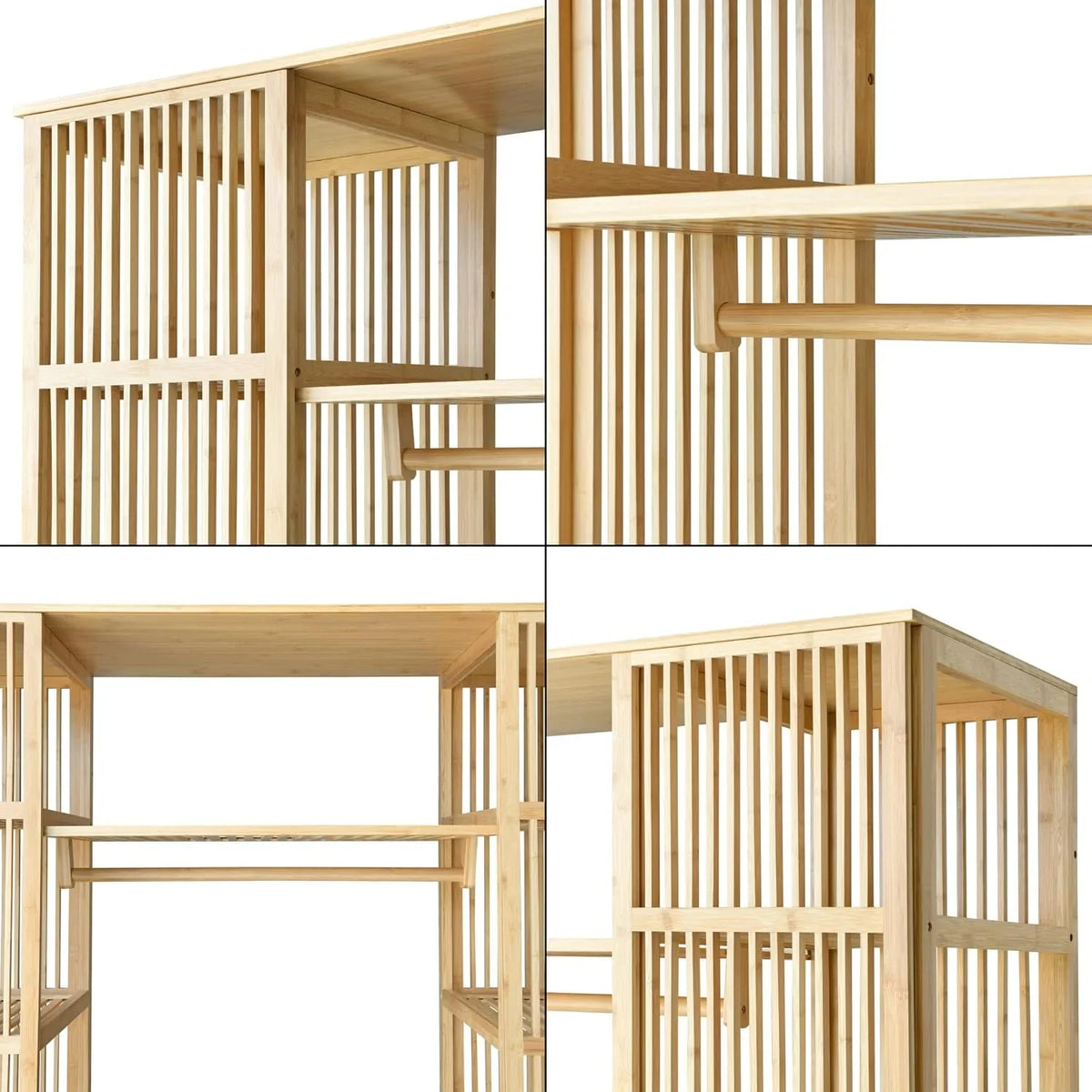 [en.casa] Armario de Bambú con 2 Puertas Correderas, 12 Estantes y Barra 185 x 140 x 45 cm Natural