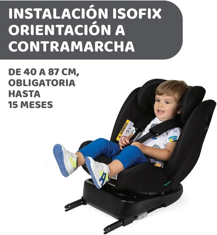 Chicco Unico Evo i-Size Classic Silla de Coche Isofix Giratoria 360° de 40 a 150 cm (0-12 Años), Negra
