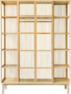 [en.casa] Armario de Bambú con 2 Puertas Correderas, 12 Estantes y Barra 185 x 140 x 45 cm Natural