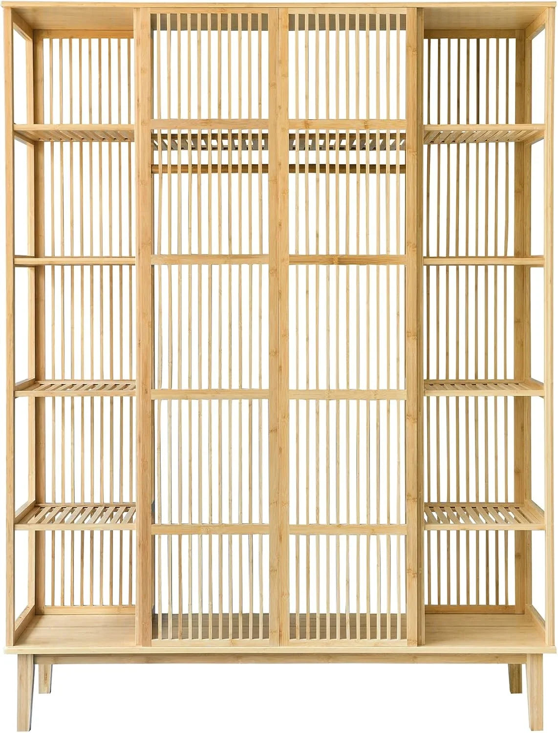 [en.casa] Armario de Bambú con 2 Puertas Correderas, 12 Estantes y Barra 185 x 140 x 45 cm Natural