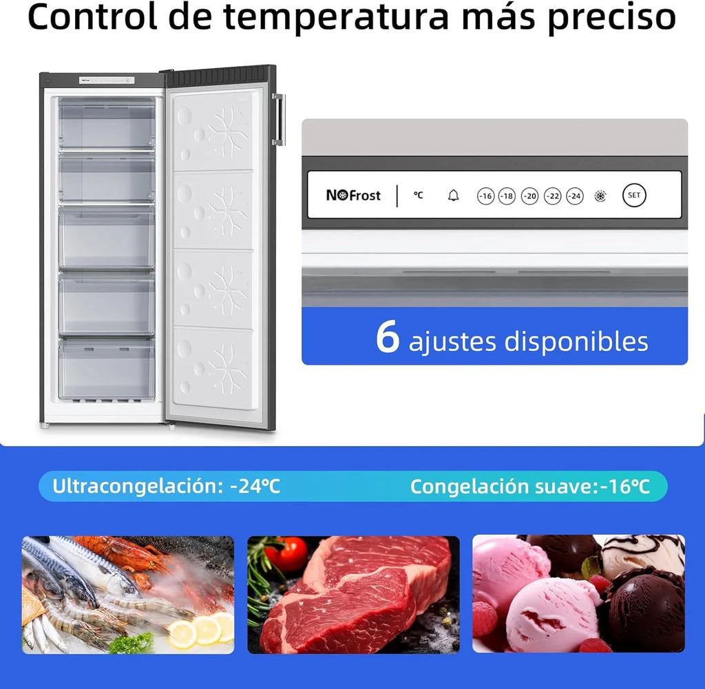 CHiQ FSD166NE4E Congelador Vertical No Frost 166 L, Control Electrónico, Inox Negro, Clase E