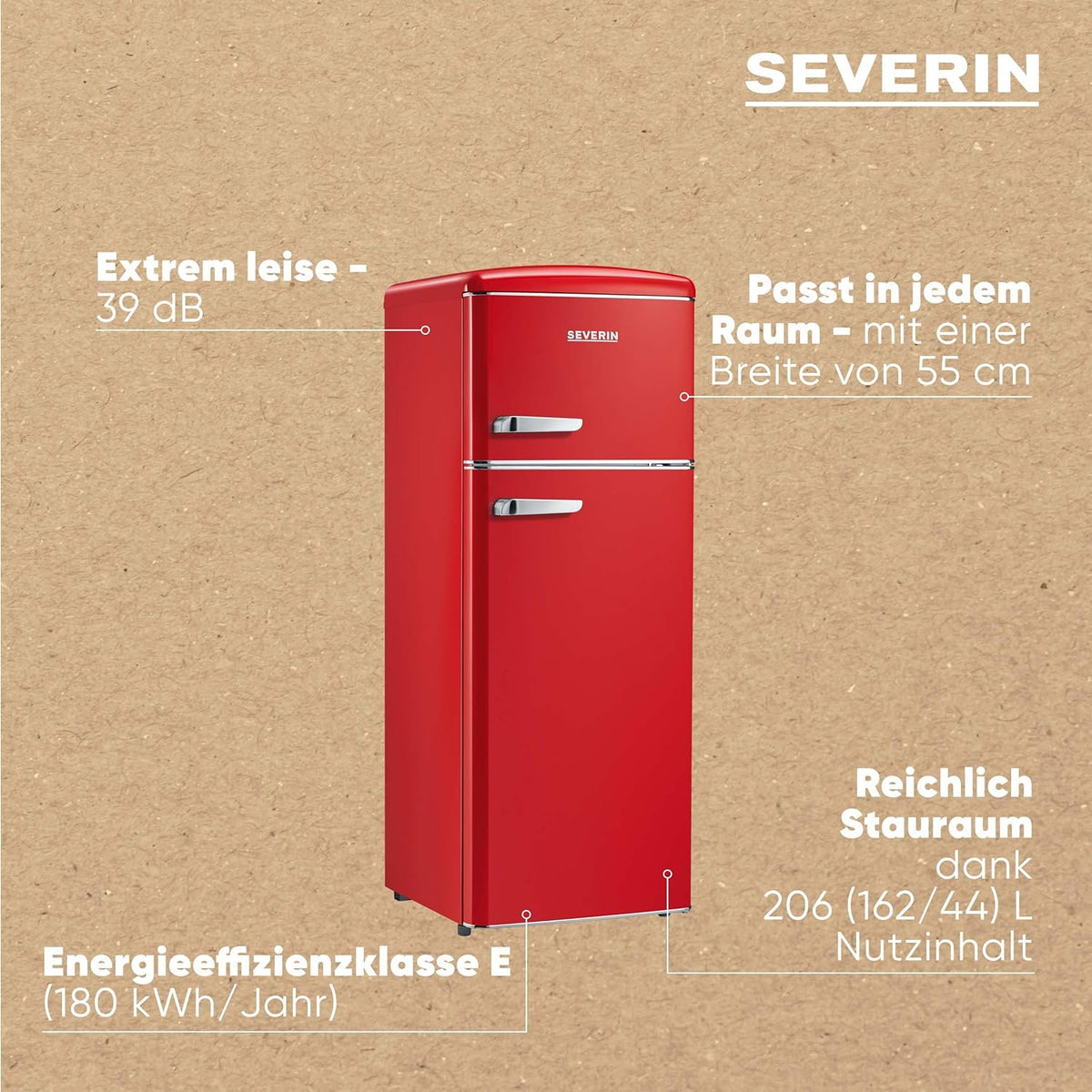 SEVERIN RKG 8933 Frigorífico Combi Retro 206 L con Congelador 4 Estrellas