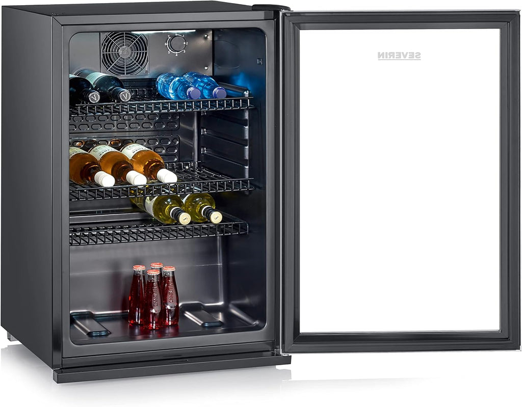 SEVERIN FSK 8840 Nevera para Botellas con Cerradura y Luz LED, 118 L, Negro/Plata