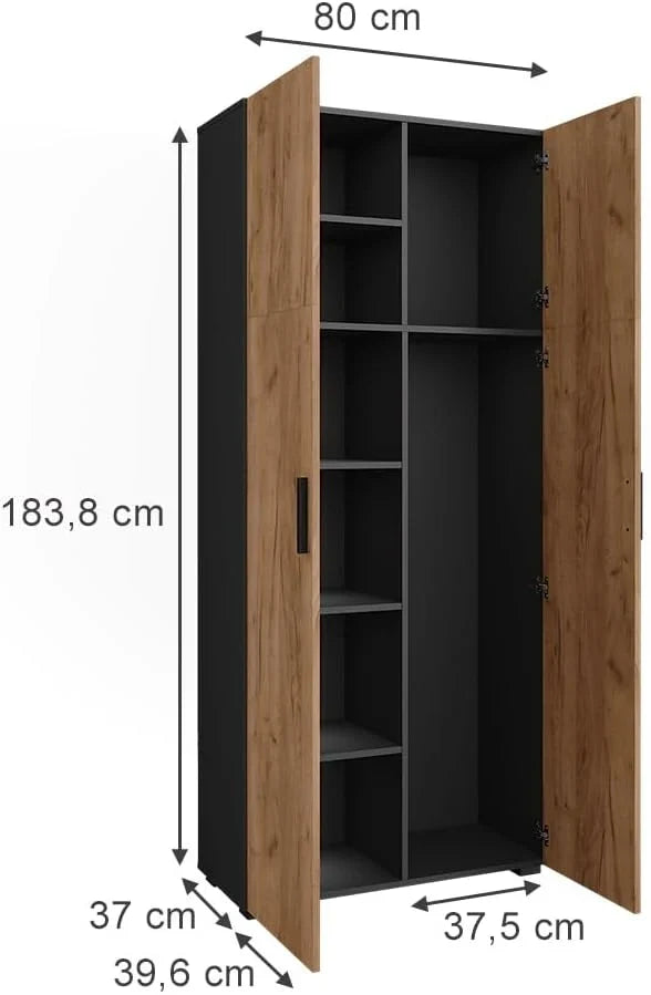 Vicco Ingo Armario Multiusos 2 Puertas Antracita y Roble Dorado 80 x 183,8 cm