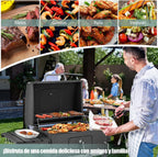 COSTWAY Barbacoa de Carbón XXL 128 x 54 x 117 cm con Tapa, Termómetro, Mesas Plegables y Ruedas