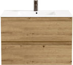 BELLOBATH Mueble de Baño Suspendido 80 cm con Lavabo de Cerámica y 2 Cajones, Roble