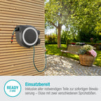 Gardena RollUp M/L Portamangueras de Pared con Manguera de 25 m, Blanco y Gris