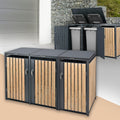 ML-Design Cubre Contenedores Triple 3 x 240 L en Acero, Antracita Efecto Madera, con Cerradura
