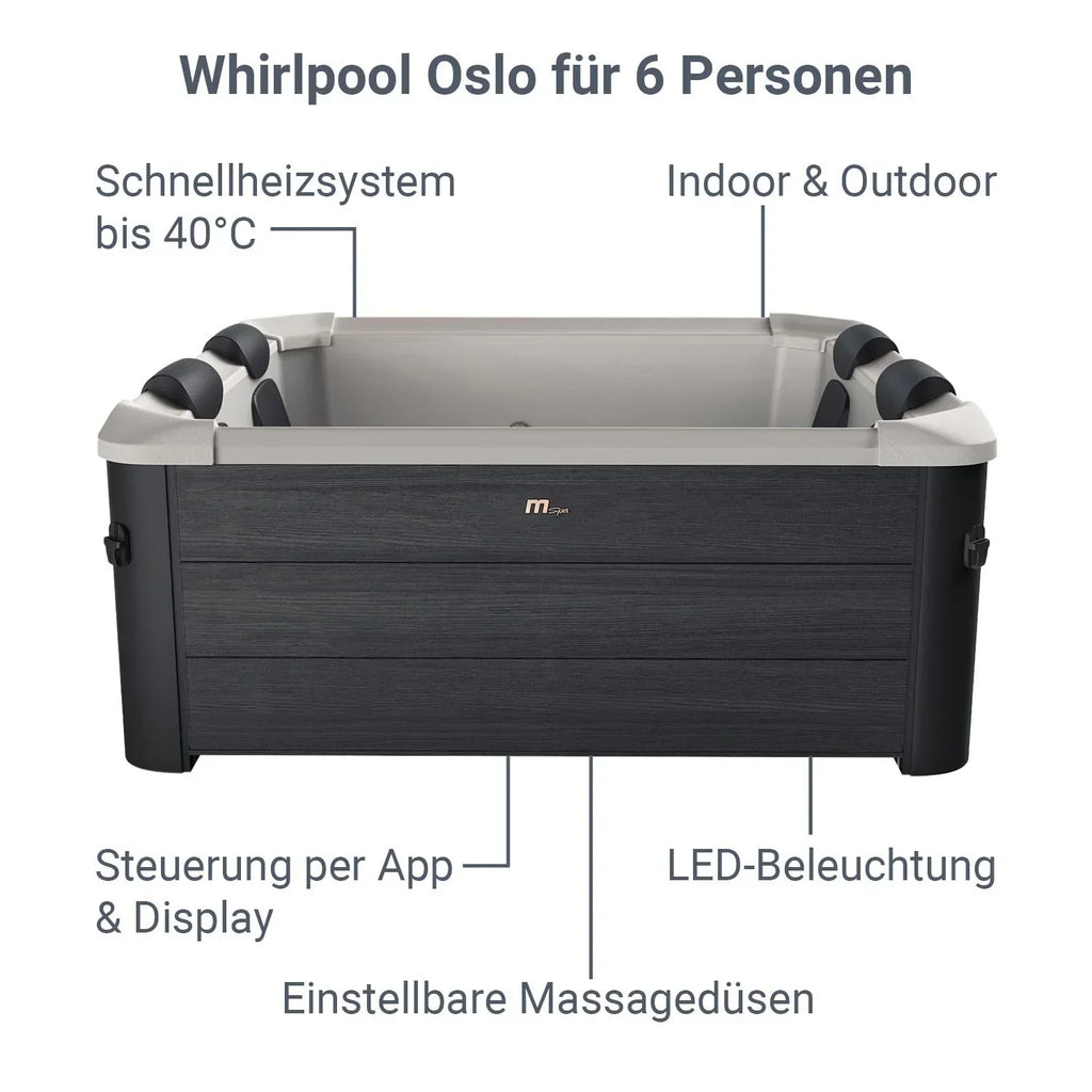 Spa Hinchable Oslo para 6 Personas 850 L con Iluminación LED y App, Gris