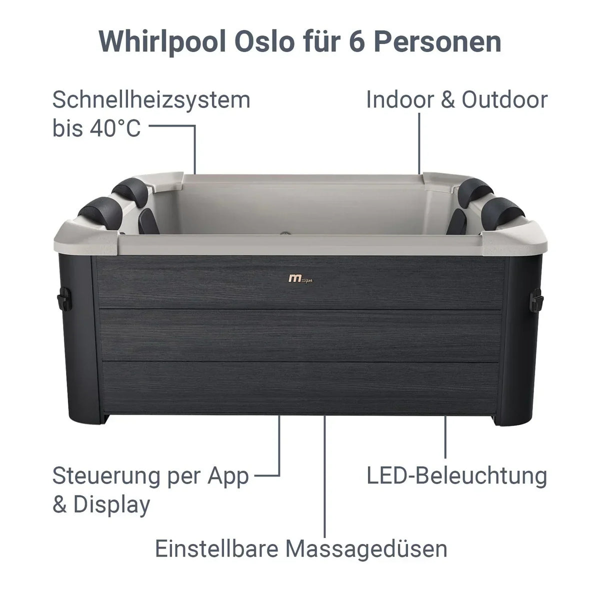 Spa Hinchable Oslo para 6 Personas 850 L con Iluminación LED y App, Gris