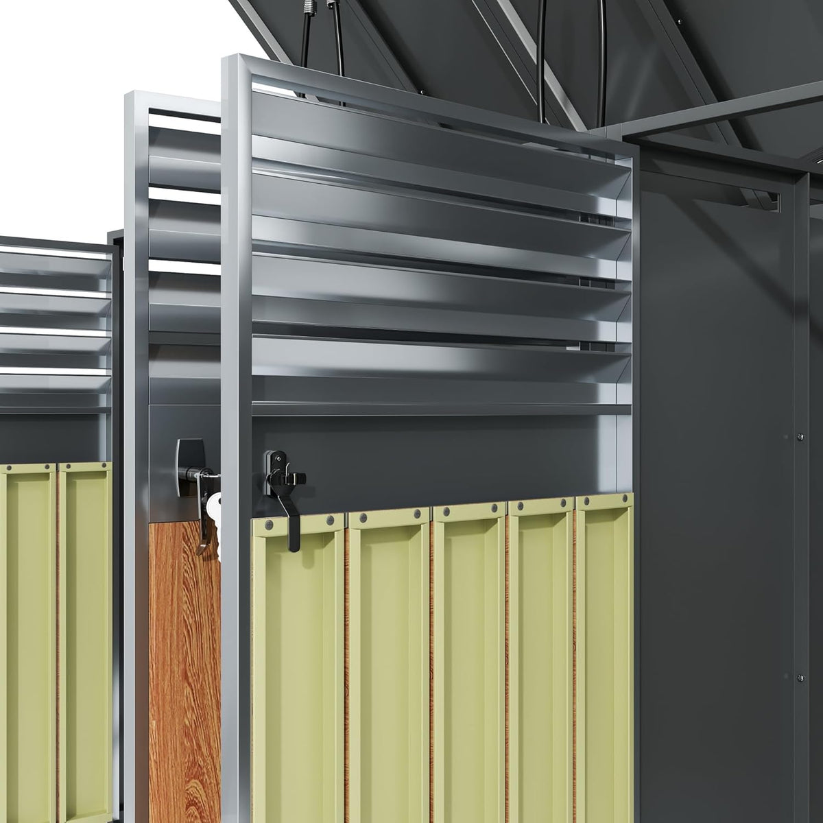 Cubre Contenedores Cuádruple para 4 Cubos de 240 L con Tapa Hidráulica y Cerradura, Gris Efecto Madera