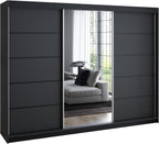 A&J MöbelLand VILUNO 2 Armario de Puertas Correderas 200 cm con Espejo y 4 Cajones, Negro