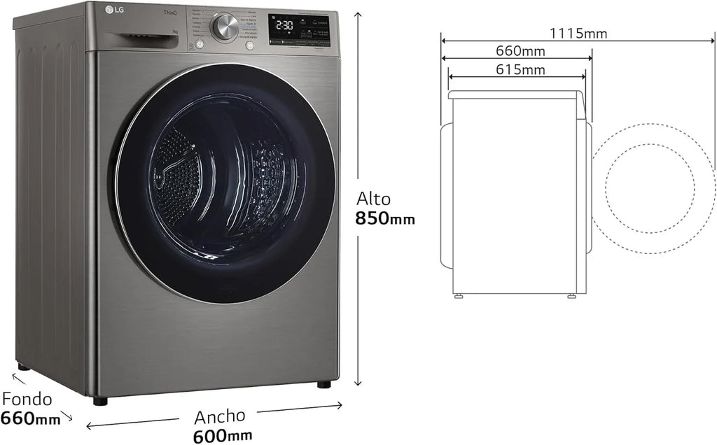 RH90V9PV2N Secadora con Bomba de Calor 9 kg Dual Inverter, Serie 900, Inox Antihuellas, Clase C