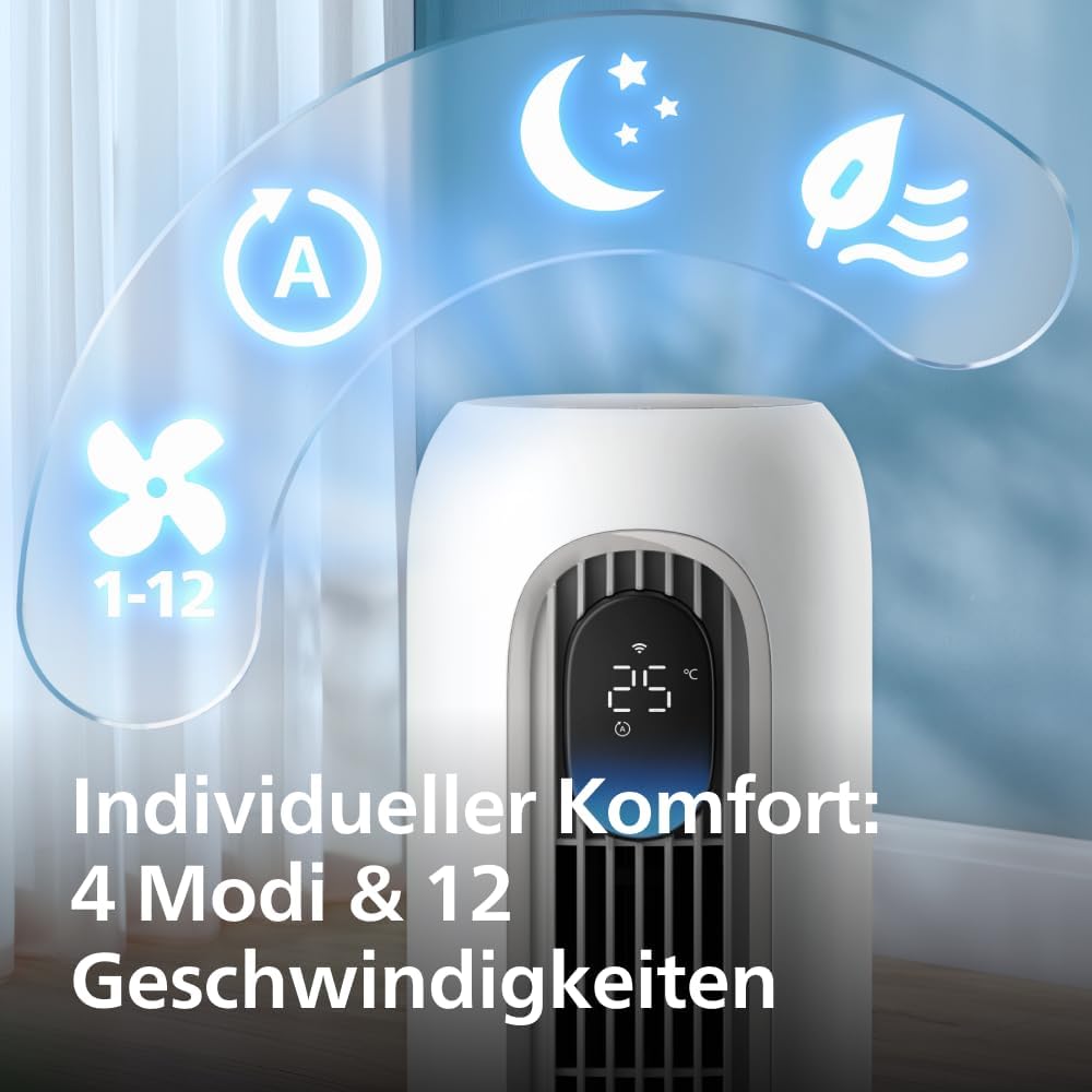 Philips Serie 7000 CX7550/00 Ventilador de Torre Inteligente 22 dB, WiFi y App