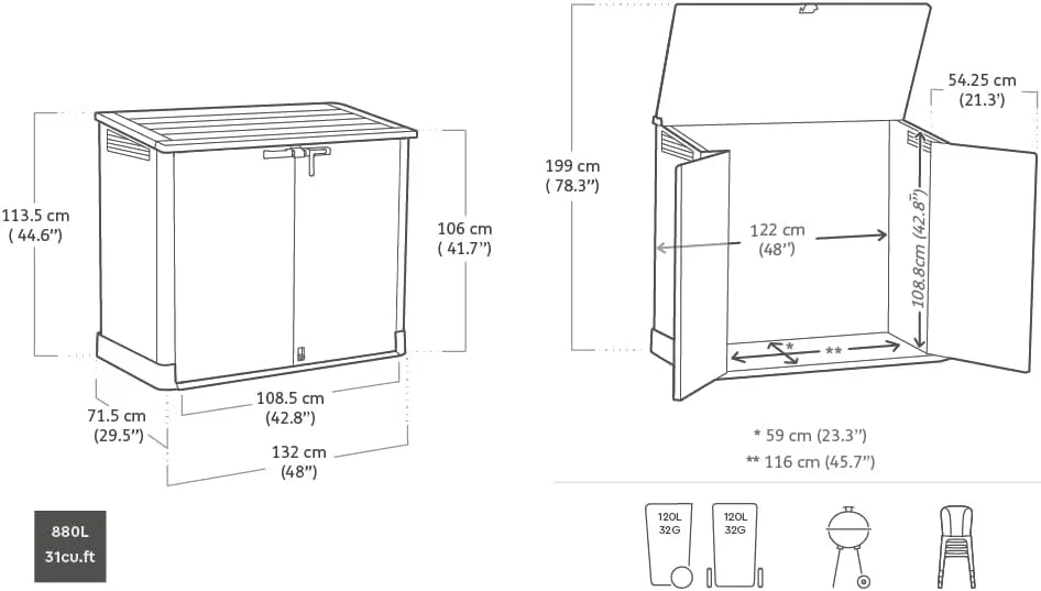 Keter Sio Nova Cobertizo de Resina 880 L Gris 132 x 71,5 x 113,5 cm