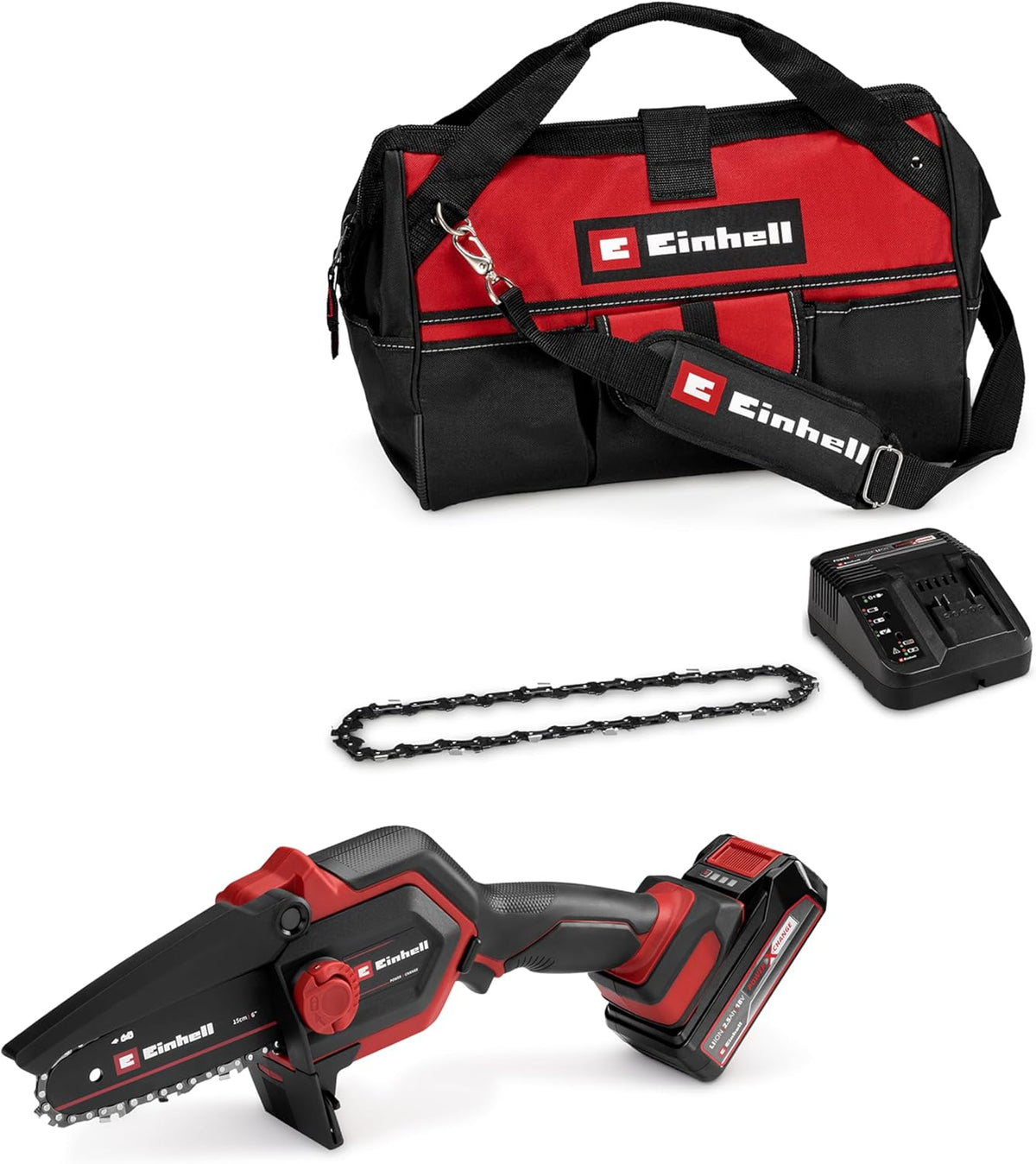 Einhell GE-PS 18/15 Li Minimotosierra de Poda a Batería 18 V Brushless, 12,5 cm, con Batería 2,5 Ah
