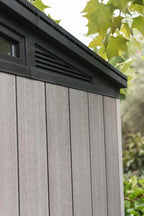 Keter Artisan 11 x 7 Caseta de Jardín de Resina 342 x 218 x 226 cm con Suelo, Puertas Dobles y Ventanas