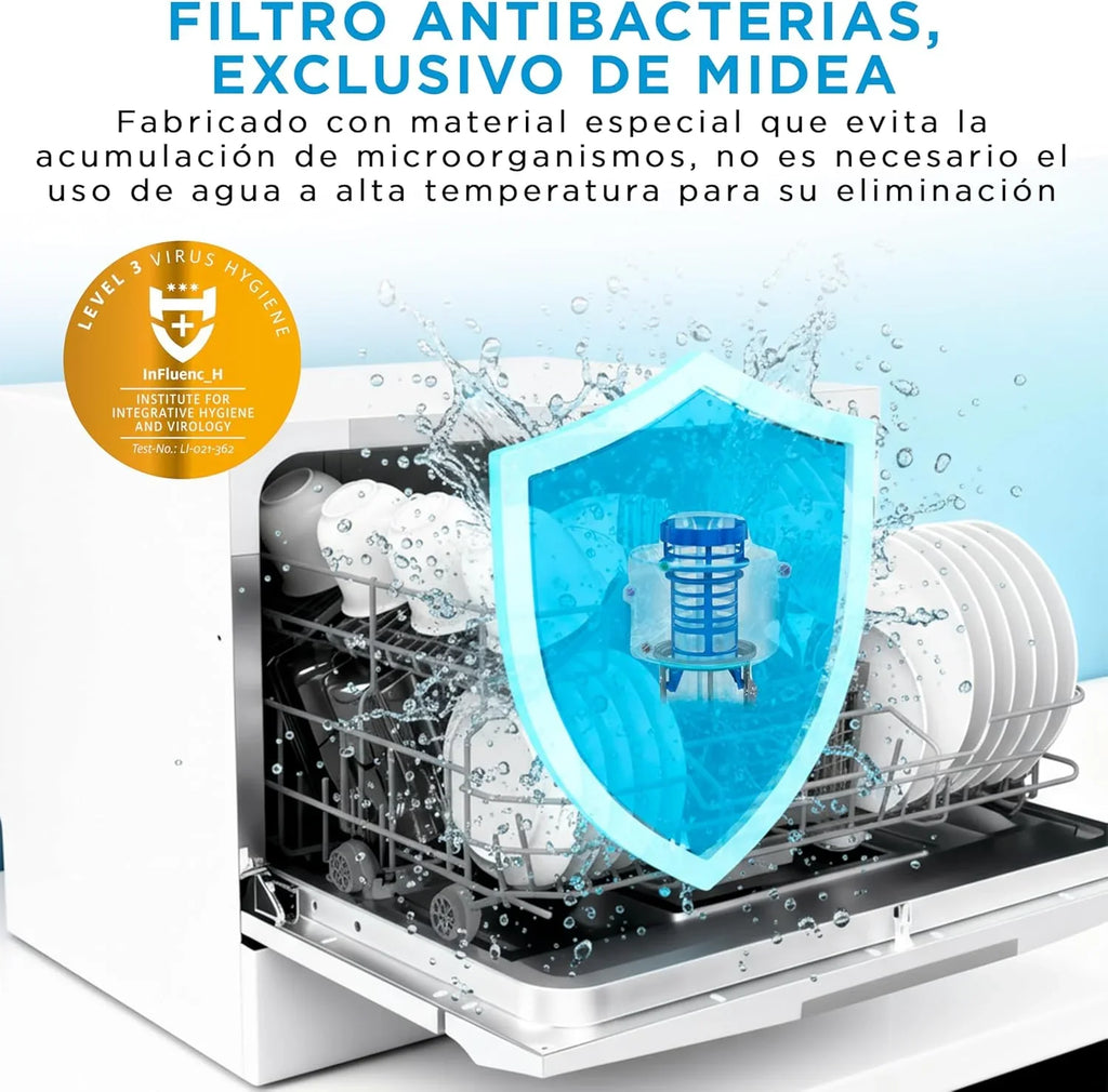 Midea Lavavajillas Compacto de Encimera 55 cm, 6 Servicios, 7 Programas, sin Instalación, Blanco