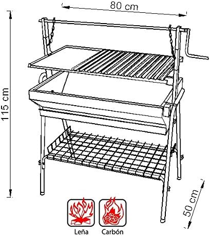 Imex El Zorro 71764 Barbacoa de Carbón y Leña con Parrilla, Plancha y Elevador, 80 x 50 x 115 cm