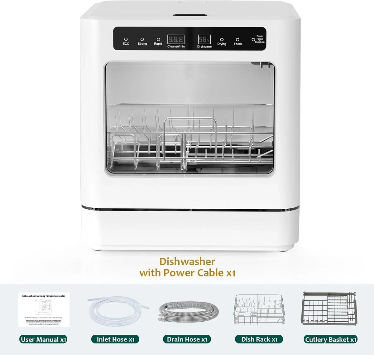 Mini Lavavajillas de Encimera 800 W con Depósito de 6 L, 6 Programas y Pantalla LED