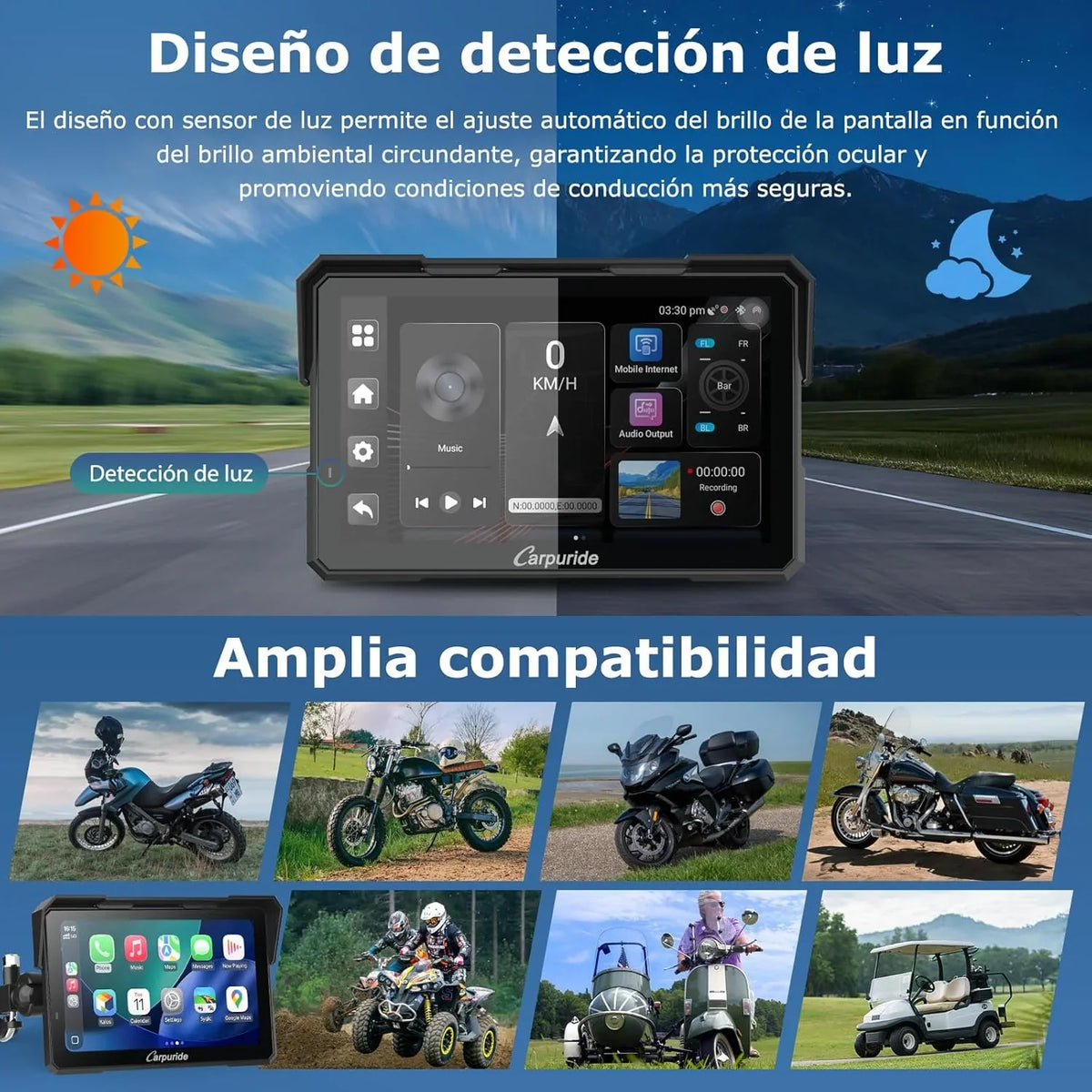 Carpuride W702 Plus Pantalla CarPlay para Moto 7" Android, CarPlay y Android Auto Inalámbricos, Doble Cámara
