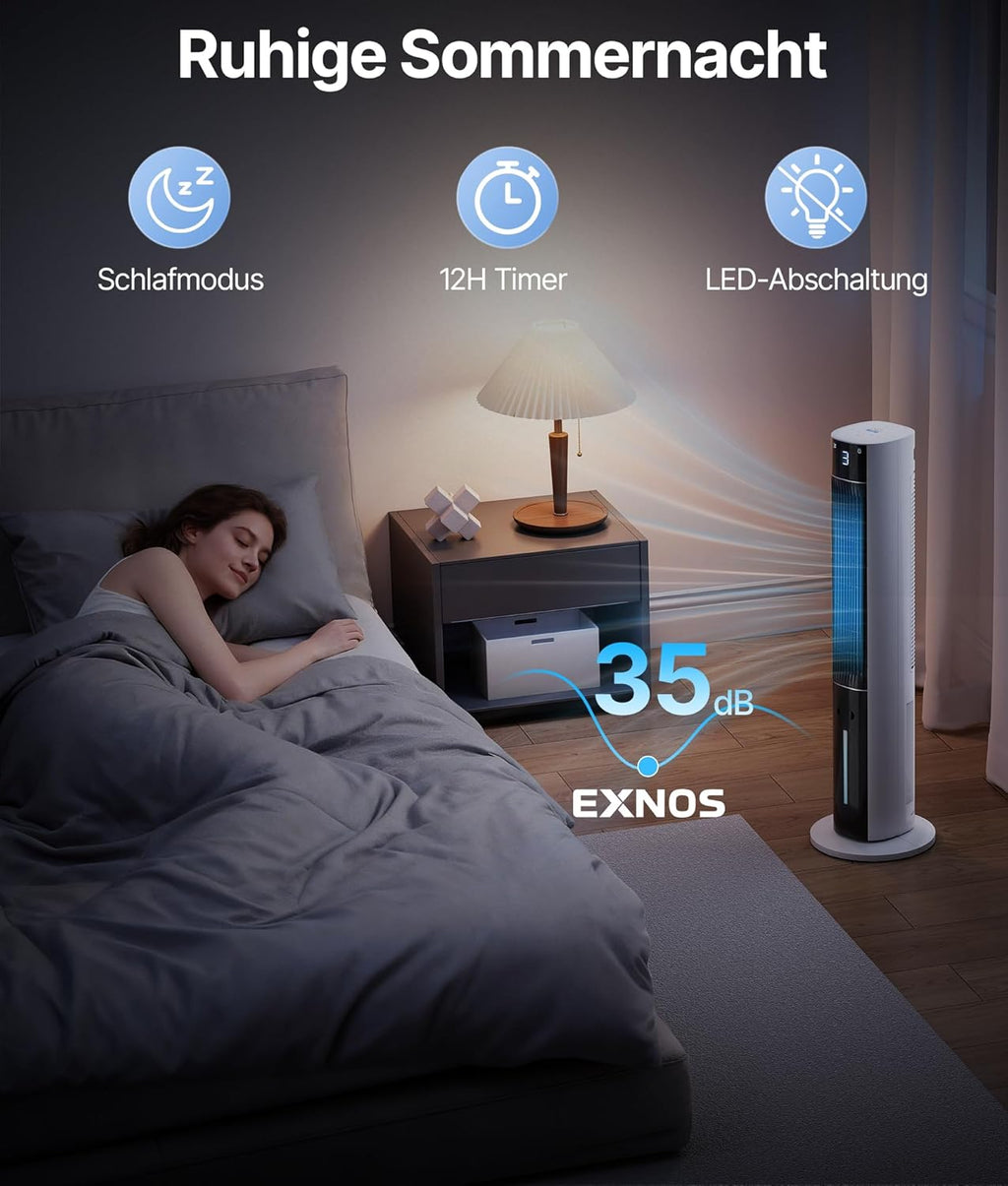Ventilador de Torre Climatizador Evaporativo con Agua, Mando, 3 Modos y Temporizador 12 h