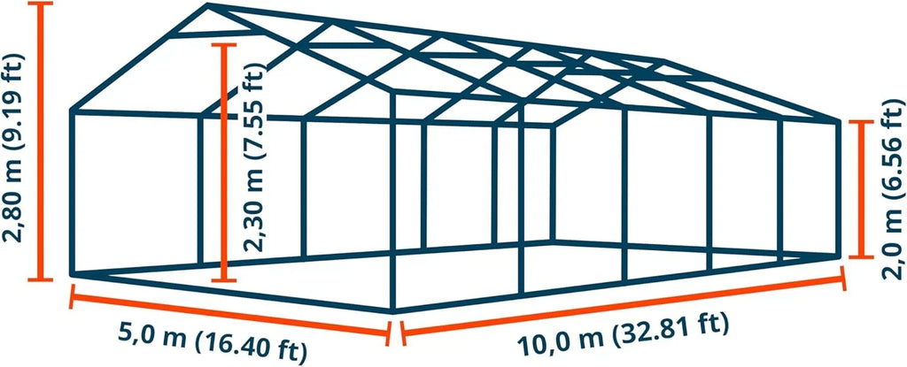 TOOLPORT Carpa Almacén 5 x 10 m Lona PVC 750 N Impermeable Gris con Base Reforzada