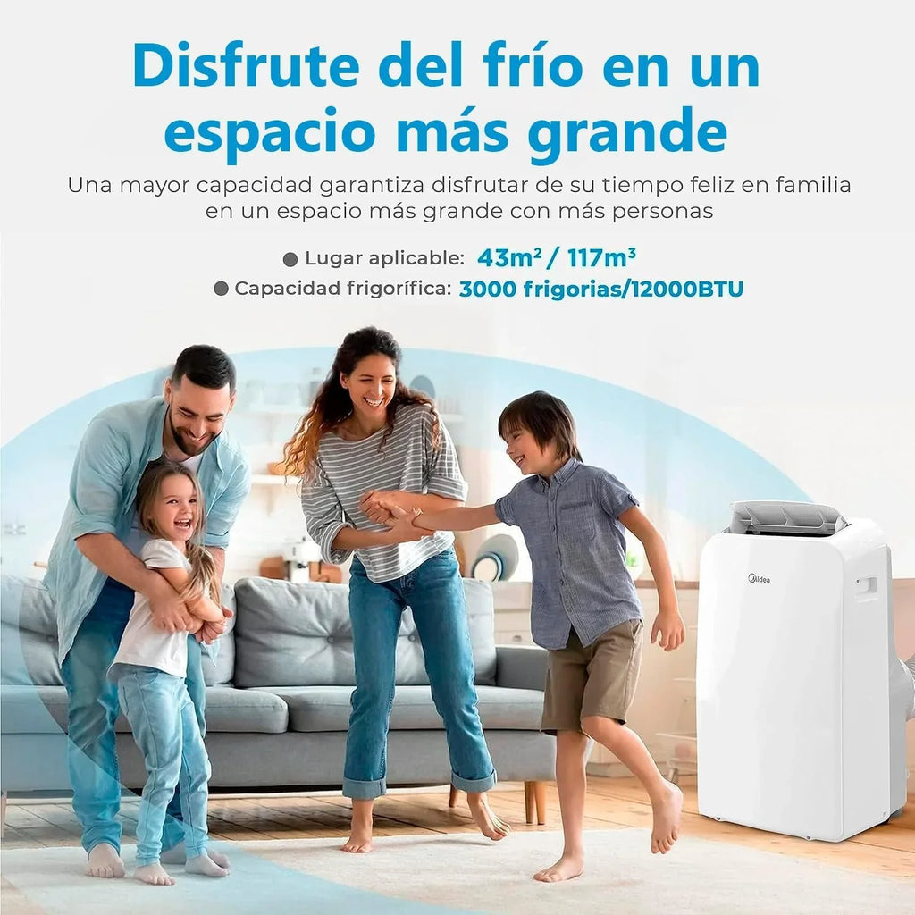 MIDEA Aire Acondicionado Portátil 12000 BTU / 3000 Frigorías 3 en 1, hasta 43 m², con Kit de Ventana