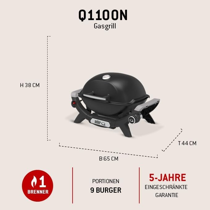 Weber Q 1100N Barbacoa de Gas Portátil con Encendido Electrónico, Negro Medianoche