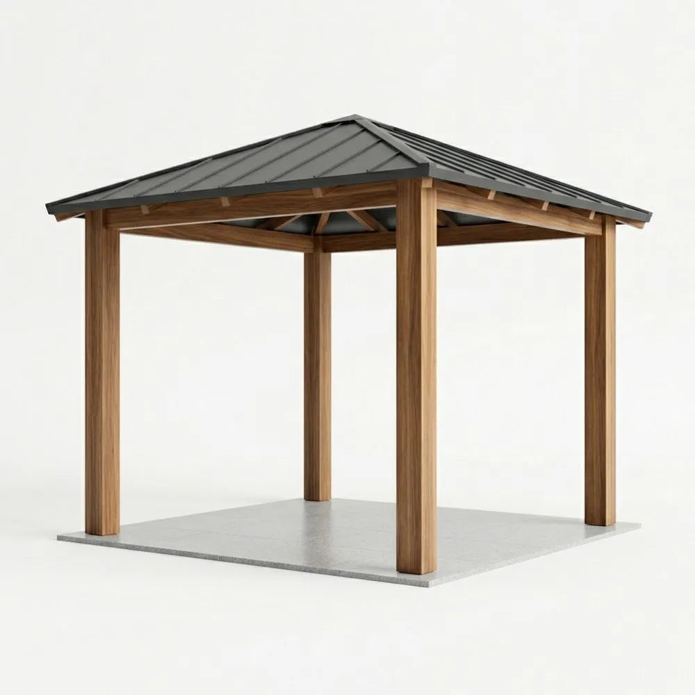 Pérgola de Madera Maciza con Techo de Acero Gris 300 x 300 x 270 cm