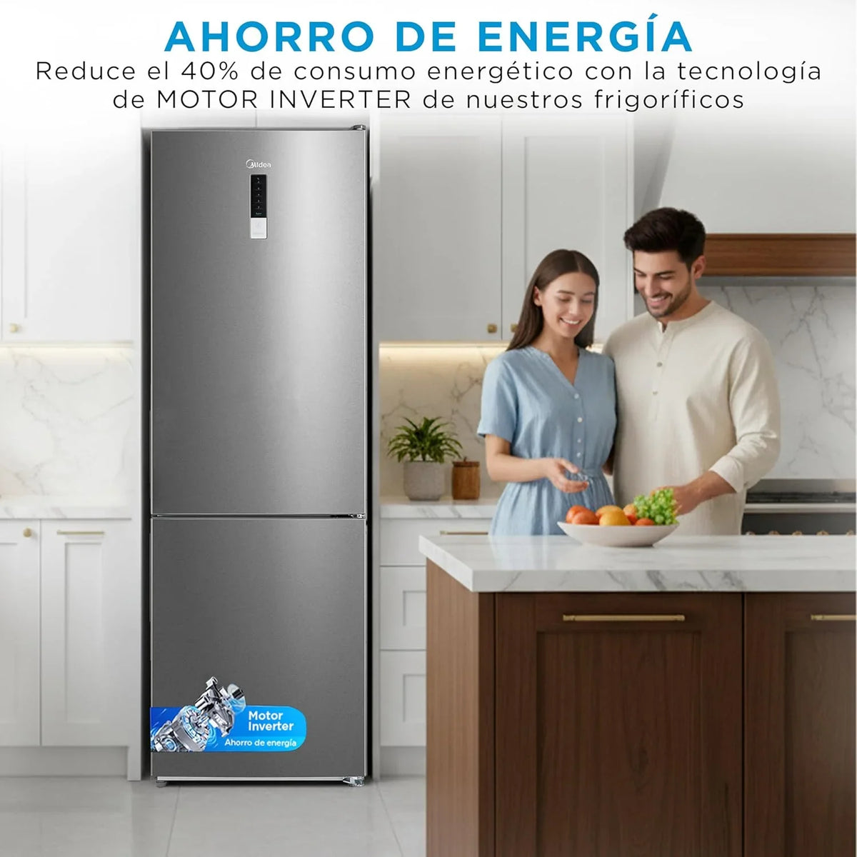 Midea MDRB424FGE02OE Frigorífico Combi No Frost 310 L, 188 x 60 cm, Inox