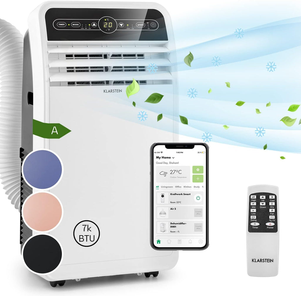 Klarstein Aire Acondicionado Portátil 4 en 1 con Modo Noche y Bajo Consumo, hasta 12000 BTU