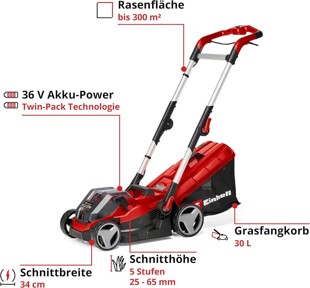 Einhell RASARRO 36/42 Cortacésped a Batería 36 V, 42 cm, hasta 725 m², con 2 Baterías 5,2 Ah