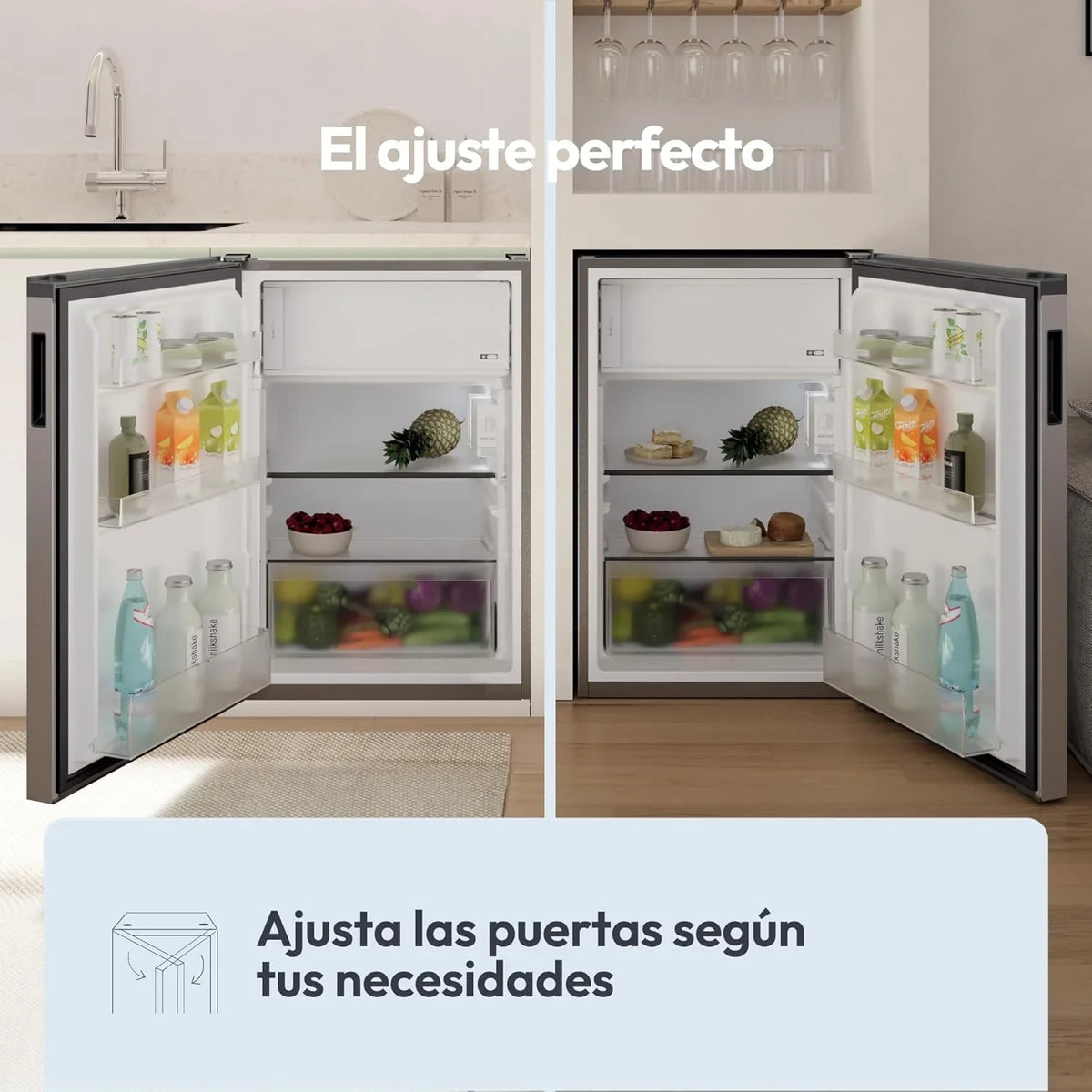 Candy CNOQ2S58EX Frigorífico Mini con Congelador 129 L, 54,5 x 85 cm, Luz LED, Inox
