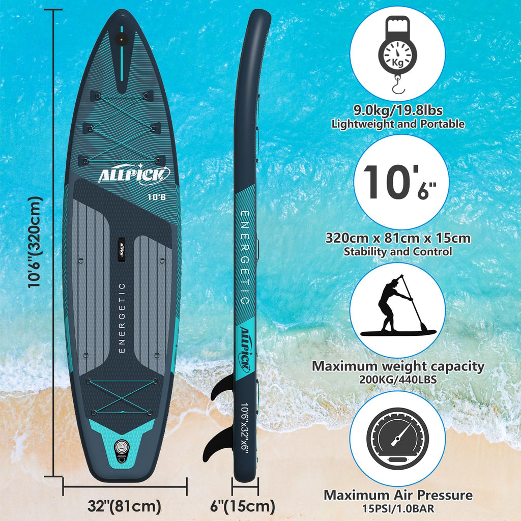 ALLPICK Tabla de Paddle Surf Hinchable Premium 320 cm con Soporte para Cámara, Verde