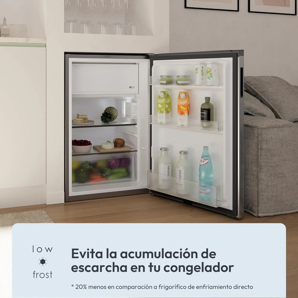 Candy CNOQ2S58EX Frigorífico Mini con Congelador 129 L, 54,5 x 85 cm, Luz LED, Inox