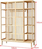 [en.casa] Armario de Bambú con 2 Puertas Correderas, 12 Estantes y Barra 185 x 140 x 45 cm Natural