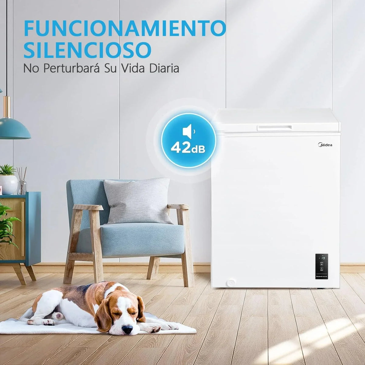 MIDEA Arcón Congelador Pequeño 99 L, Motor Inverter, Control Electrónico, Silencioso 39 dB, Blanco