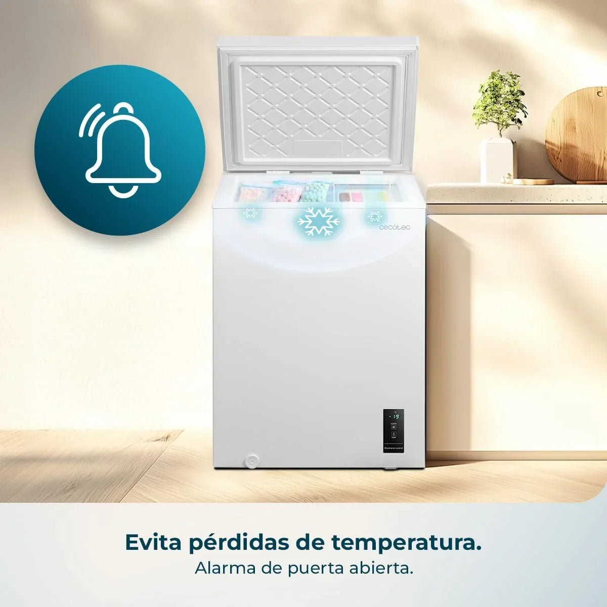 Cecotec Bolero CoolMarket Chest 143P White E Congelador Horizontal 143 L, Puerta ZeroG, Dual Function