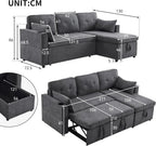 Sofá Cama Chaise Longue 3 Plazas Reversible con Portavasos y Bolsillos Laterales, Gris