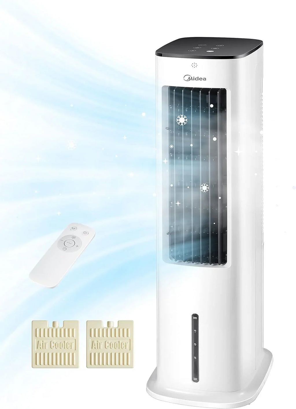 Midea Climatizador Evaporativo con Depósito de 5 L, Humidificador e Ionizador, 355 m³/h, Blanco