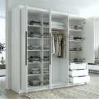 A&J MöbelLand VIVO Armario 4 Puertas con Espejo y Cajones 200 x 215 cm, Blanco
