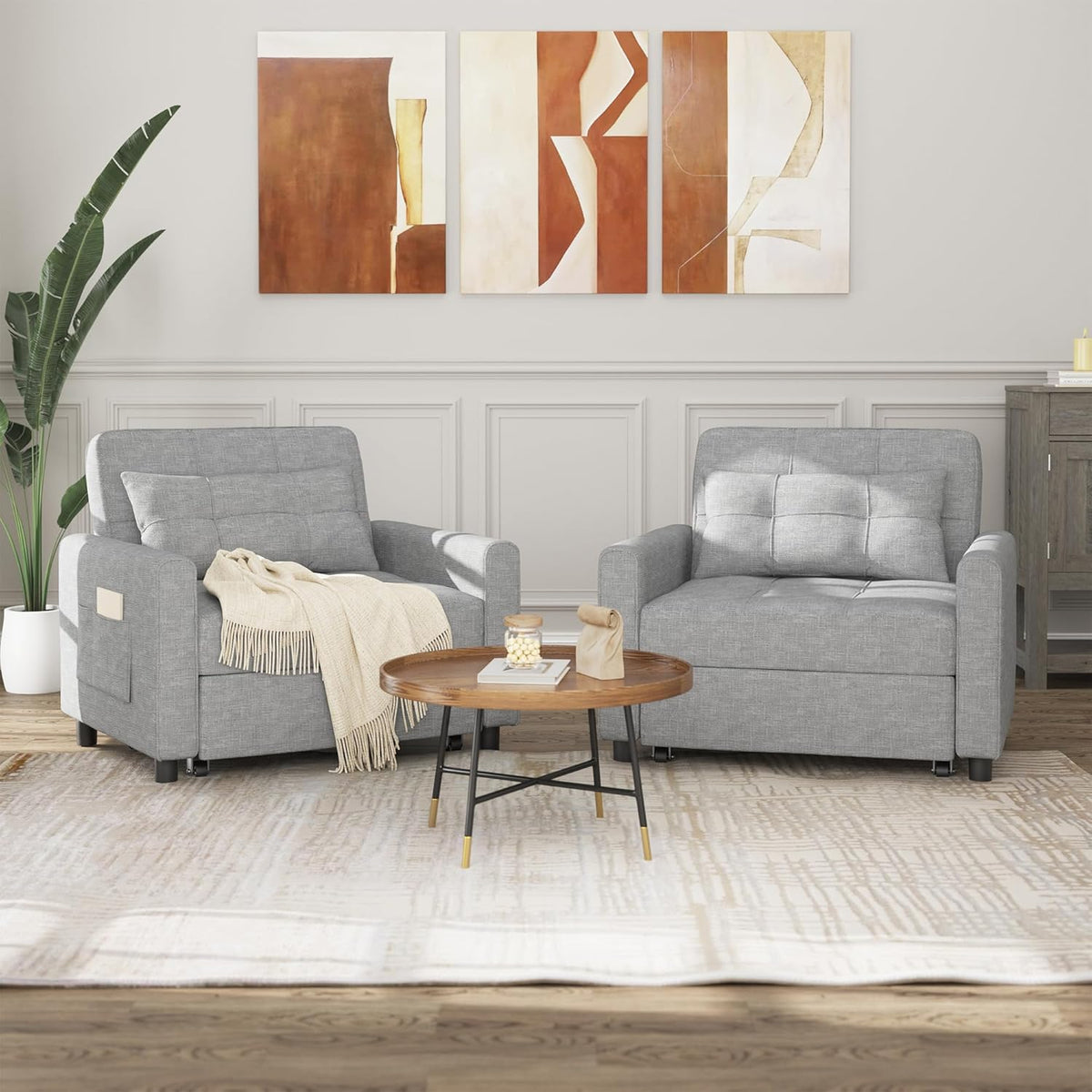 Bealife Sillón Cama Plegable con Respaldo Reclinable, Gris Claro
