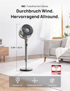 Dreo PolyFan Ventilador de Pie Silencioso 20 dB, Oscilación 120° + 120°, 1200 m³/h, 102 cm