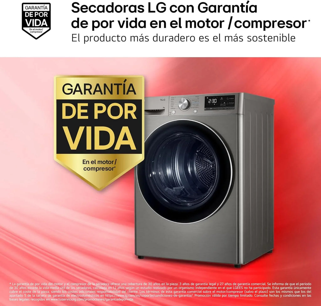 RH90V9PV2N Secadora con Bomba de Calor 9 kg Dual Inverter, Serie 900, Inox Antihuellas, Clase C